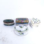 2 Limoges porcelain pillboxes, largest 7cm long, a Minton heart-shaped box, and a Kaiser box (4)