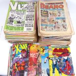 A quantity of various magazines and comics, including Marvel, Beano, Viz, Warlord etc