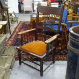 A late Victorian open armchair with turned spindle decoration