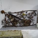An industrial steampunk wall hanging of musical design, L180cm, H90cm approx