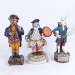 A pottery figure taking snuff, 23cm, and 2 other figures (3)