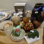 A cloisonne vase, Cinderella bowls, a Shelley nursery plate, fairies, butterfly wing vase, jadeite