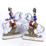 A pair of Capodimonte porcelain Regimental figures on horseback, Nansouty and Dorsenne, height 30cm