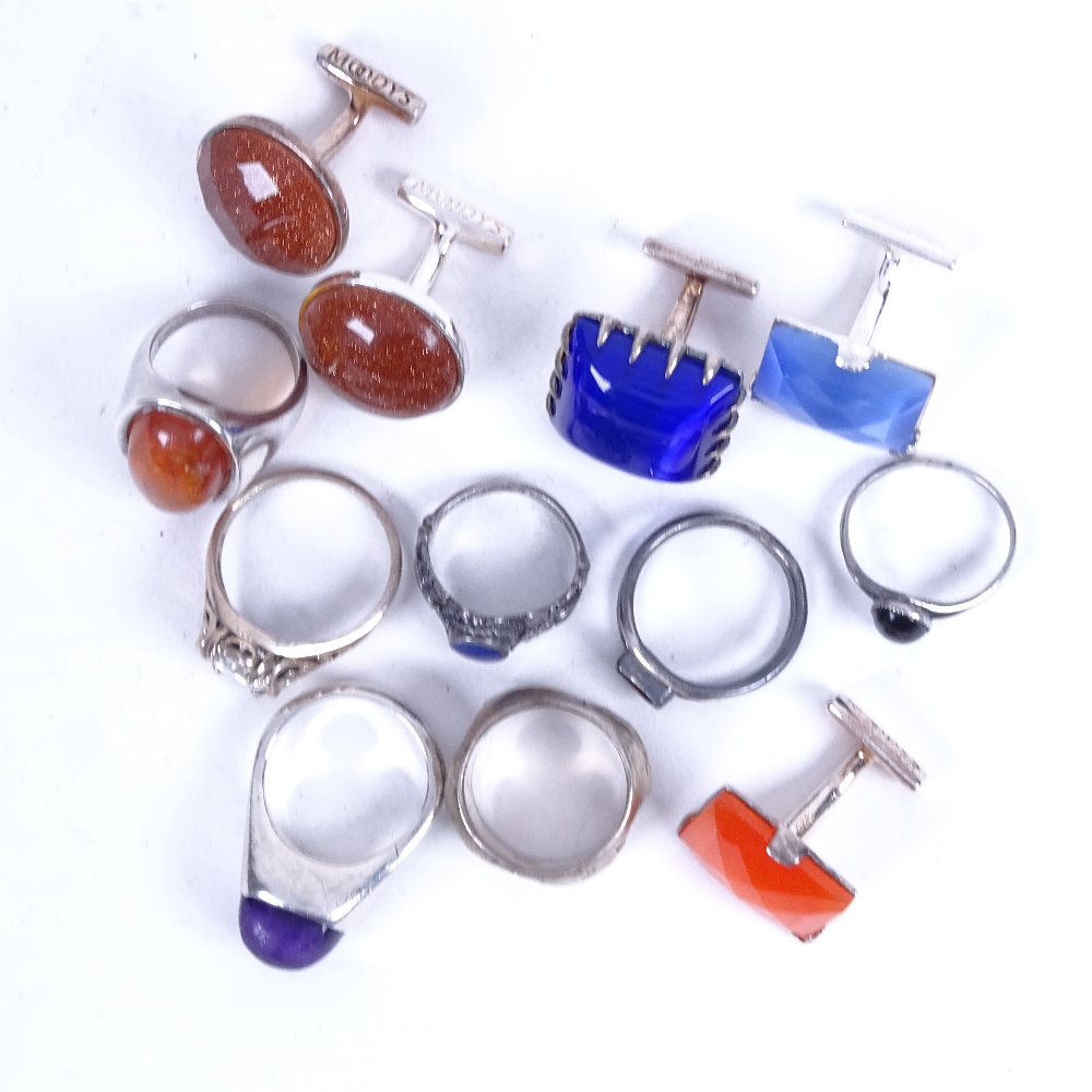 7 various silver dress rings, 2 pairs of cufflinks etc - Image 2 of 2