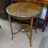 An Edwardian satinwood-strung circular 2-tier occasional lamp table, W60cm, H70cm