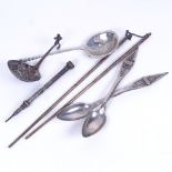 A pair of Chinese 925 sterling silver chopsticks, a pair of Continental silver Gothic design spoons,