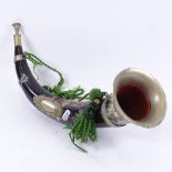 A Scottish hunting horn bugle, with silver plated mounts, length 42cm