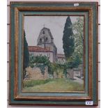 A Vincent, oil on canvas, church building, signed and dated 1909, framed, 58cm x 47cm