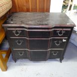 A Continental style stained break-front 3-drawer chest, on cabriole legs, W104cm, H90cm, D57cm