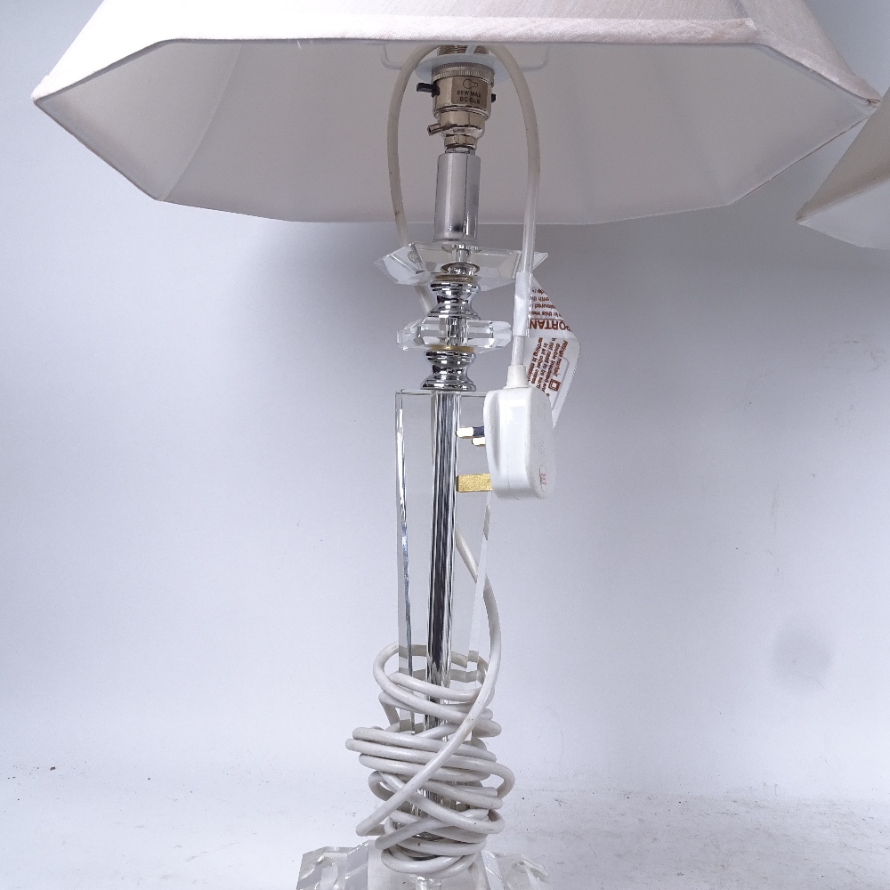 A pair of perspex and chrome table lamps, with matching shades, 68cm overall - Image 2 of 2