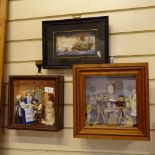 2 handmade diorama interior scene cabinets, and a handmade shipping scene diorama, 21cm x 29cm