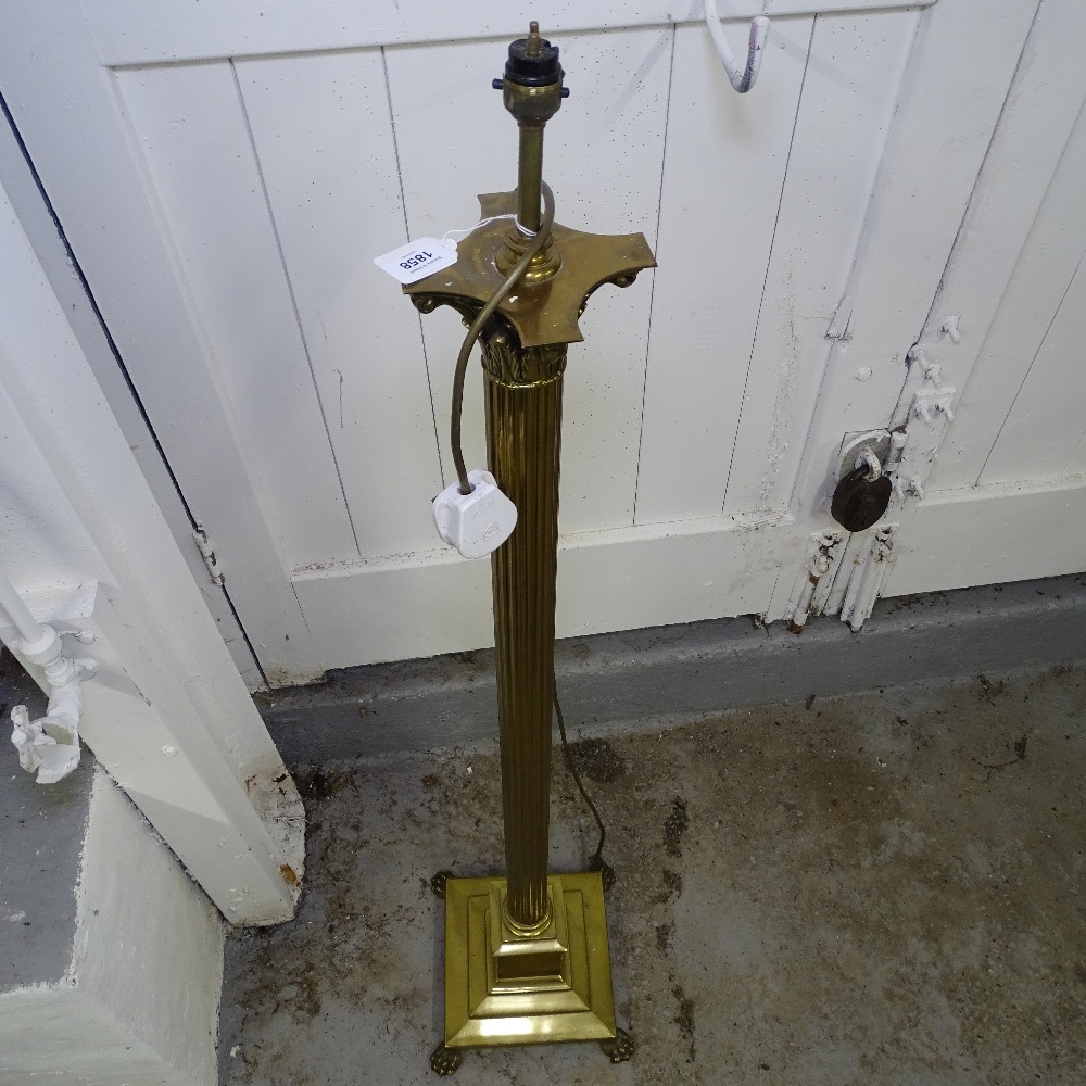 A brass Corinthian column standard lamp, on stepped base and lion paw feet, height to top of bayonet - Image 2 of 2