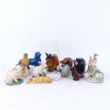 A pair of pottery rabbits, Goebbels horse-head vase, height 11cm etc