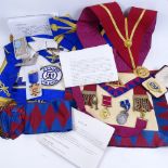 A group of Masonic regalia and jewels, including Kynaston Studd Lodge Master's Jewel etc