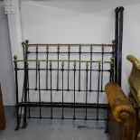An Antique polished and painted brass 4'6" bed