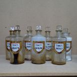 7 similar Antique glass Chemist's bottles, with original drugs labels, height approx 20.5cm