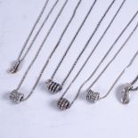 6 various Danish silver pendant necklaces, 4 with spiral barrel pendants etc