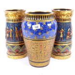 A group of 3 modern Egyptian Revival painted and gilded vases, height 30cm (3)