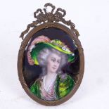 A 19th century hand painted watercolour and enamel miniature portrait, depicting a Gainsborough