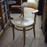 An early 20th century bentwood elbow chair, impressed Mazowia Noworadonsk