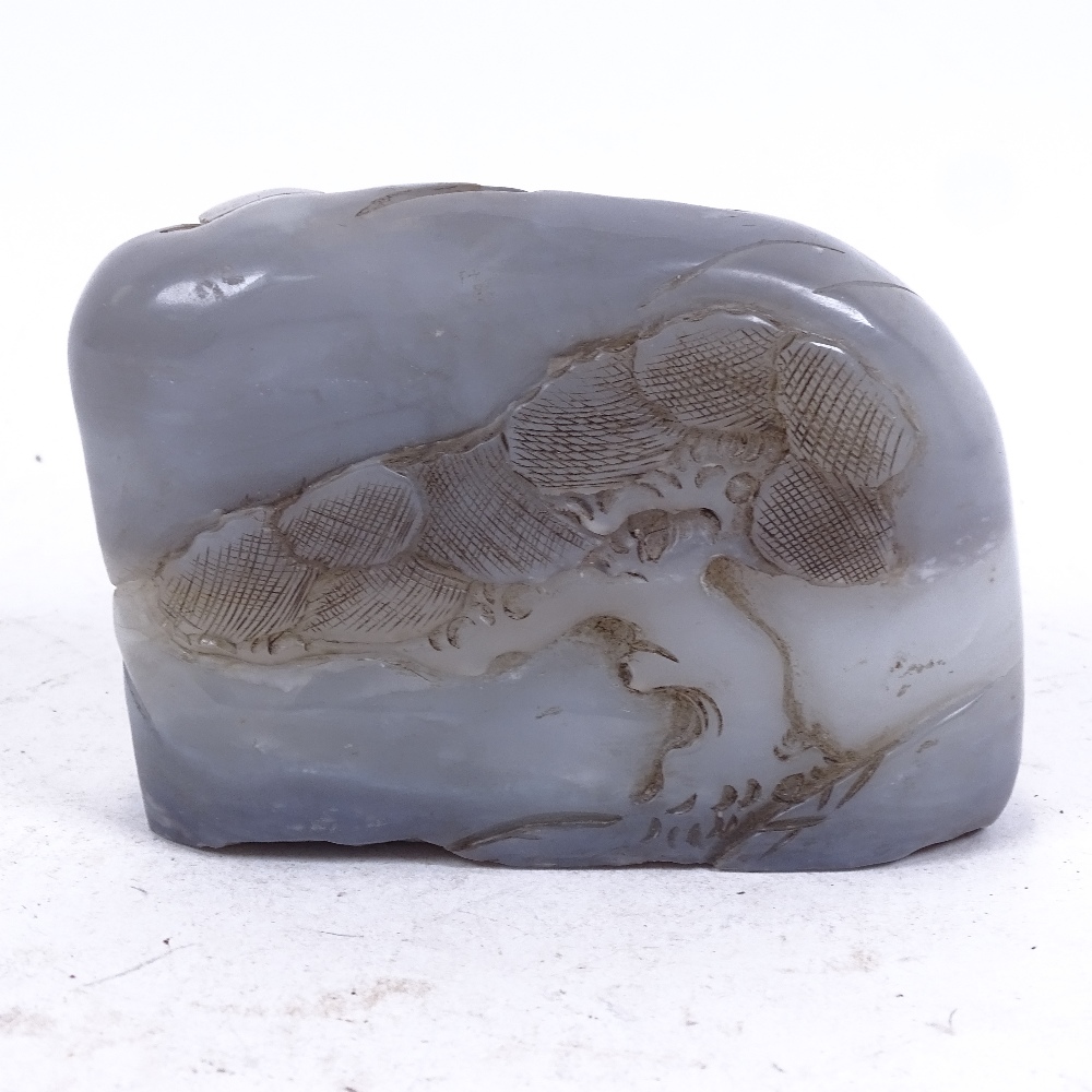 A Chinese carved and polished agate diorama carving, depicting sages at a table, length 13cm - Image 2 of 2