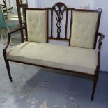 An Edwardian satinwood-strung salon settee, L126cm