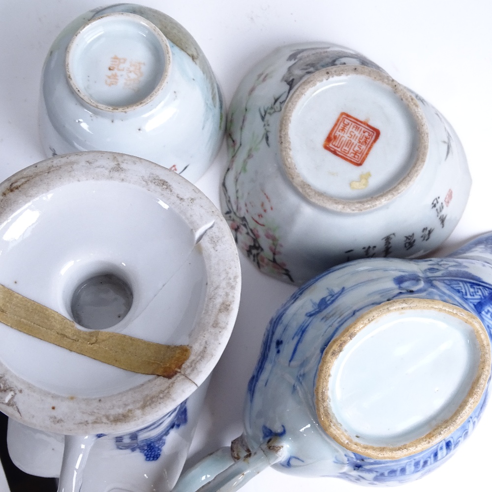 Various Chinese ceramics, including Chinese export blue and white pedestal cream jug, a triple-lobed - Image 2 of 2