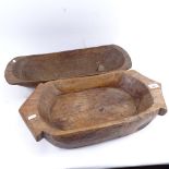 2 African Tribal carved hardwood food bowls, largest length 60cm (2)