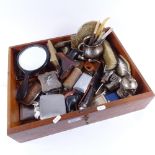 Various collectables, including silver-fronted photo frame, hunting knife, rosewood dressing table