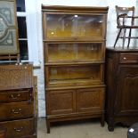 An early 20th century oak 4-section Globe-Wernicke style bookcase, W87cm, H173cm, D36cm