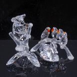 4 Swarovski cut-glass crystal animal ornaments, including baby lovebirds, koalas, swan and