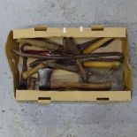 A quantity of hand tools, step ladder, weeder etc