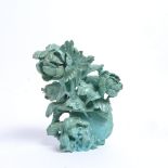 A Chinese carved turquoise peony vase, baluster-shaped body, with peony and bird surround, height