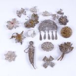 Various silver filigree jewellery, including brooches, pendants etc, 71.3g total (17)