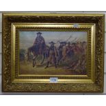 Oleograph on canvas, Continental military figures on the march, in giltwood frame, 38cm x 49cm