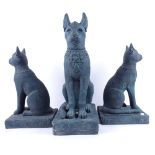 A set of 3 modern Egyptian Revival resin Goddess Bastet cat ornaments, modelled as the Gayer-