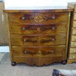 A 19th century mahogany bow-front 5-drawer chest on bun feet, W120cm, H110cm, D53cm