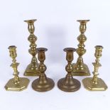3 pairs of antique brass candlesticks