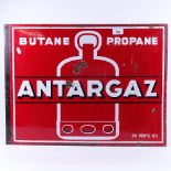 A Vintage French red and white enamel Antargaz Butane and Propane double-sided advertising sign,