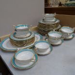 Royal Crown Derby bone china dinner service for 10 people, including meat plate, with blue and