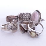 6 various silver dress rings, some stone set