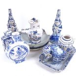 A group of Dutch tin glaze Delftware, including tea caddy, posy vase, dish etc (5)