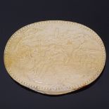 A 19th century carved ivory panel box lid, depicting Poseidon with a nymph, length 9cm