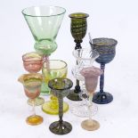 A group of early 20th century Venetian handblown latticino drinking glasses, including uranium glass