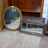 2 oak-framed mirrors, and a mahogany oval wall mirror (3)