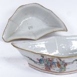 A pair of 19th century Chinese famille rose bat-shaped bowls, hand painted decoration with figures