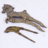 2 19th century Middle Eastern brass nutcrackers, 1 formed as a prancing horse, length 17cm (2)