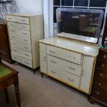 A mid-century formica cupboard dressing chest, and matching 7-drawer chest, on dansette legs