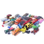 A group of Vintage diecast toy cars, including Dinky, Corgi, and Tonka (boxful)