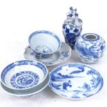 Various Oriental blue and white ceramics, including miniature phoenix and dragon pot, Zhuanshu